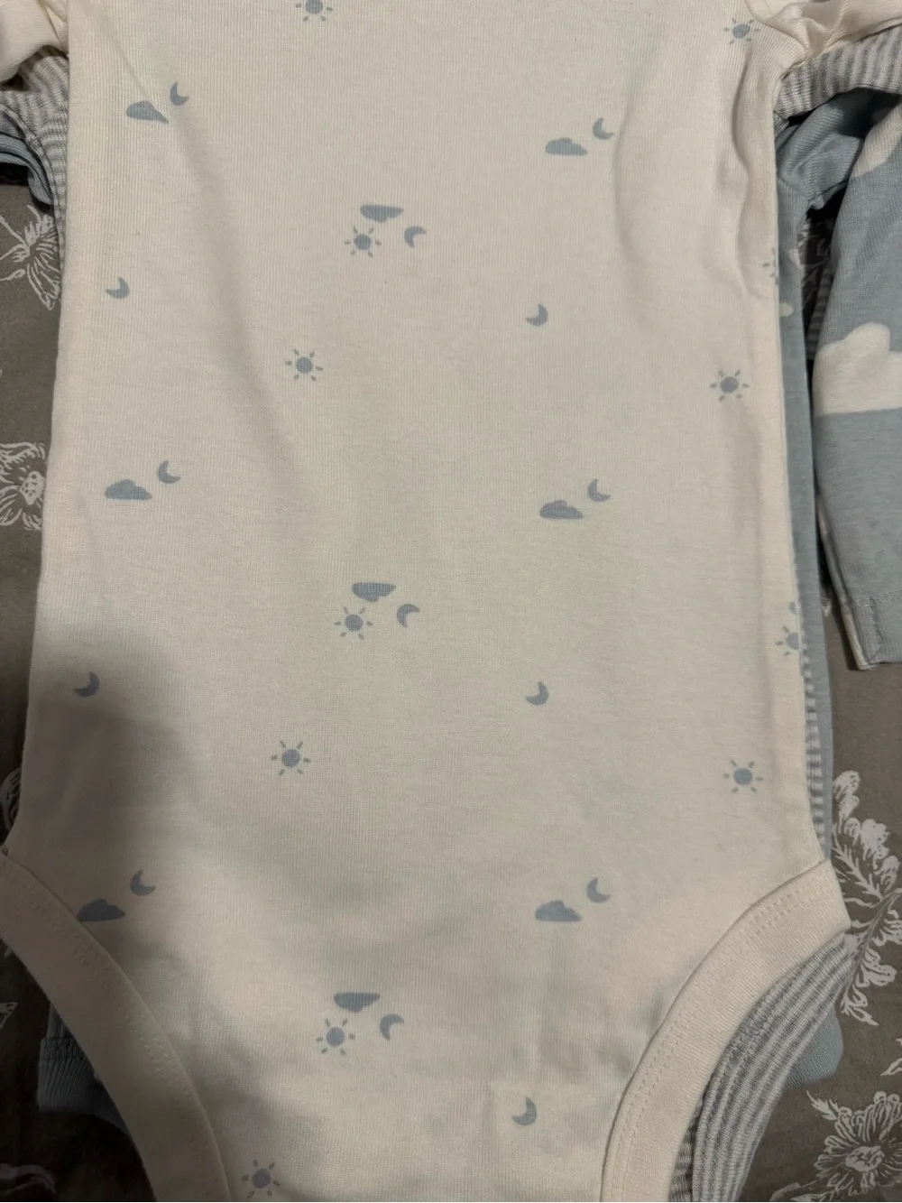 Carter's Light Blue & Cream Cloud, Sun & Moon Long-Sleeve One-Piece (4-Pack)